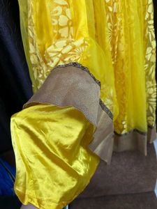 Yellow Anarkali Dress With Net Duppata &amp; Pant