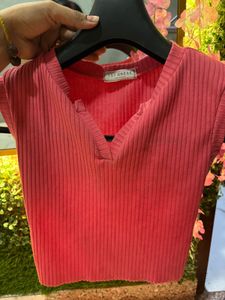 Coral Ribbed Top