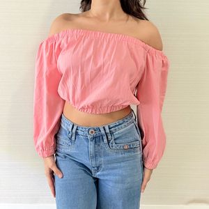 Pink Off Shoulder Crop Top