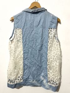 Denim &amp; Lace Sleeveless Shirt Top