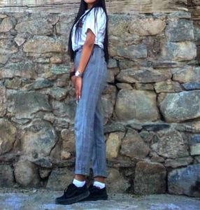 H&amp;M Women&#39;s Grey Check Paperbag Trousers