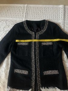 Exquisite Black Beaded &amp; Fringed Statement Blazer