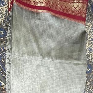 Grey And Red Combination Beautiful Saree
