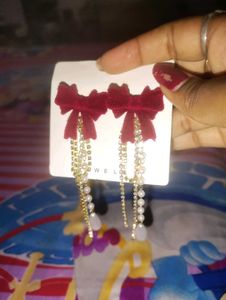 Red Velvet Bow Dangle Earrings