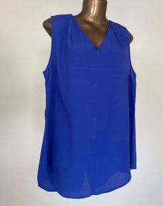 Stylish Sleeveless Top Electric Blue Back Button