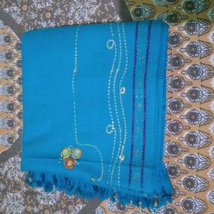 Blue Shawl with Embroidery
