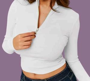 White Long Sleeve Zip Top