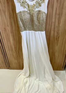Elegant White &amp; Gold Maxi Dress