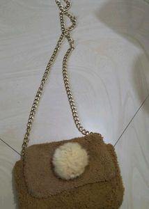 Cute Brown Fuzzy Pom-Pom Chain Bag