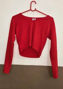Solid V-Neck Red Casual Top