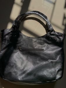 Imported Black Faux Leather Hobo Bag