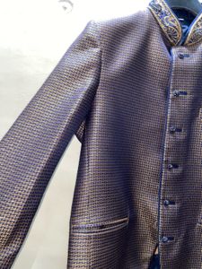 Men&#39;s Blue &amp; Gold Embroidered Sherwani Jacket
