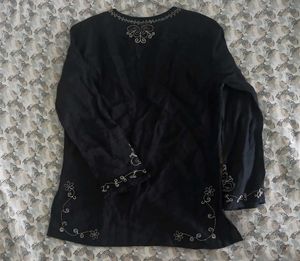 Embroidered Black Tunic Top