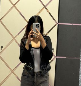 Black Leather Ribbed Jacket