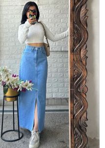 Zara Blue Denim Slit  Skirt