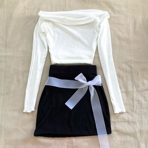 Off Shoulder Top &amp; Bow Skirt Set Feminine Elegance