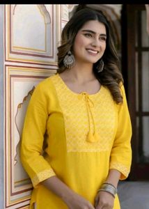 Yellow Embroidered Kurti Set