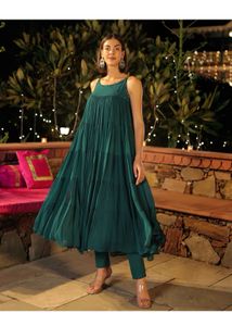 Citrine Green Miroor Work Georgette Kurta Set