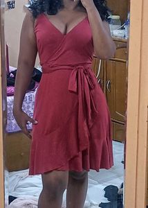 red knee length dress