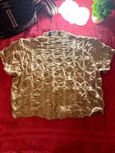 Brown Ribbed Cutout Top