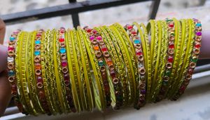 Green &amp; Multi-Colored Bangle Set