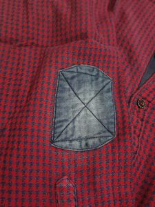 Burgundy Houndstooth Shirt with Denim Accents