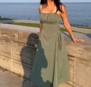 Ruched Bust Lace Up Olive Classy Dress
