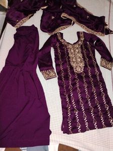 Elegant Purple heavy dupatta shrara readyment Suit