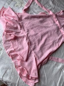 Pink Shoulder Strap Self Design Ruffled Dress