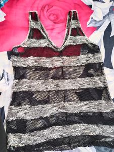 Very Standard Top Black&amp;White Line Net Top