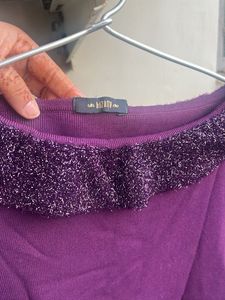 Purple Knit Top Stretchable S-M size
