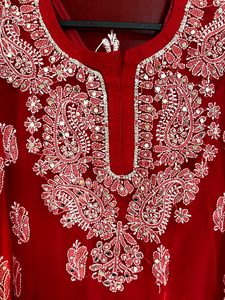 Red Embroidered Kurta
