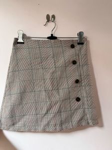 Plaid Button Detail Mini Skirt