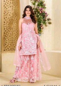 Pink Halter Neck Both Sided Embroidery Work DressD