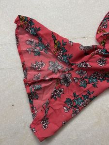coral Printed Knee Length Casual Women Regular Fit