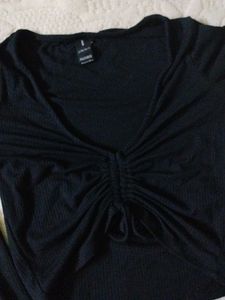 Black Tie Detail Fitted Crop Top