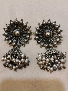Black Metal Jhumka Earrings