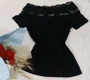 Black Lace Off-the-Shoulder Top