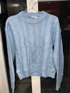 Powder Blue Knitted Sweater For Women