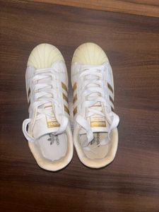 Adidas Superstar White &amp; Gold Sneakers