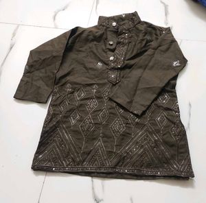 Kids Brown Worked Kurta Pajama Set (2-3 Years)