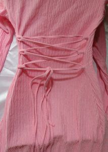 Pink Flare Sleeve Knit Midi Dress