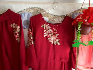 Red Embroidered Anarkali With Plazzo And Duppata