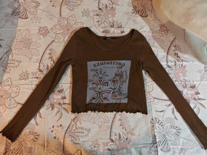 Brown Full Sleeve Fitted Top