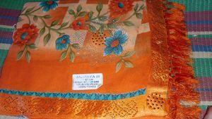 Orange Floral Sari with Embellishments