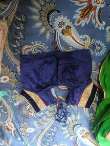Green &amp; Blue Embroidered Saree Set