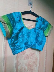 Bluish Seagreen Saree With Stitched Blouse