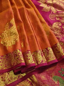 Traditional yellow and maroon Silk Saree