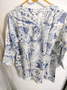 Blue And White Paisley Print Top