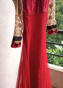 Red & Gold anarkali gown with velvet bodice